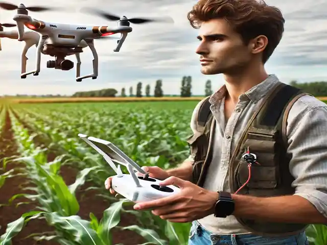 Commercial Drone Insurance Coverage - Drone pilot in a field, controlling a commercial drone with a remote