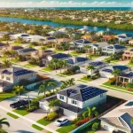 Solar Energy in South Florida - A sunny South Florida neighborhood with houses equipped with solar panels on the roofs